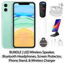 Restored Apple iPhone 11 Fully Unlocked Bundle: LED Wireless Speaker, Bluetooth Headphones, Screen Protector, Wireless Charger, & Phone Stand (Refurbished)