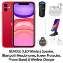 Restored Apple iPhone 11 Fully Unlocked Bundle: LED Wireless Speaker, Bluetooth Headphones, Screen Protector, Wireless Charger, & Phone Stand (Refurbished)