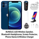 Restored Apple iPhone 12 Fully Unlocked Bundle: LED Wireless Speaker, Bluetooth Headphones, Screen Protector, Wireless Charger, & Phone Stand (Refurbished)