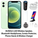 Restored Apple iPhone 12 Fully Unlocked Bundle: LED Wireless Speaker, Bluetooth Headphones, Screen Protector, Wireless Charger, & Phone Stand (Refurbished)