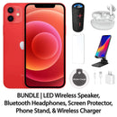 Restored Apple iPhone 12 Fully Unlocked Bundle: LED Wireless Speaker, Bluetooth Headphones, Screen Protector, Wireless Charger, & Phone Stand (Refurbished)