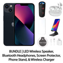 Restored Apple iPhone 13 Fully Unlocked Bundle: LED Wireless Speaker, Bluetooth Headphones, Screen Protector, Wireless Charger, & Phone Stand (Refurbished)