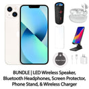 Restored Apple iPhone 13 Fully Unlocked Bundle: LED Wireless Speaker, Bluetooth Headphones, Screen Protector, Wireless Charger, & Phone Stand (Refurbished)
