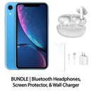 Restored Apple iPhone XR Fully Unlocked Bundle: Bluetooth Headphones, Screen Protector, & Wall Charger (Refurbished)