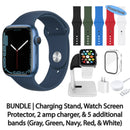 Restored Apple Watch Series 7 (GPS) Bundle 5 Bonus Bands, Charging Stand, Screen Protector, & 2 amp charger (Refurbished)
