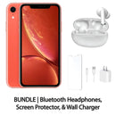 Restored Apple iPhone XR Fully Unlocked Bundle: Bluetooth Headphones, Screen Protector, & Wall Charger (Refurbished)