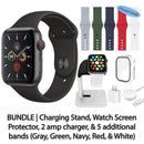 Restored Apple Watch Series 5 (GPS) Bundle 5 Bonus Bands, Charging Stand, Screen Protector, & 2 amp charger (Refurbished)