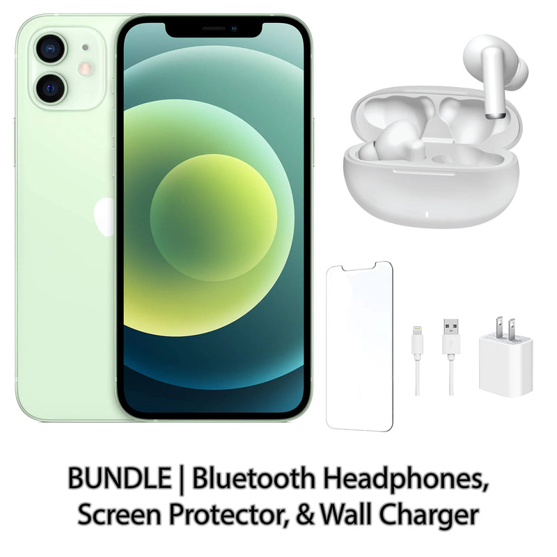 Restored Apple iPhone 12 Fully Unlocked Bundle: Bluetooth Headphones, Screen Protector, & Wall Charger (Refurbished)