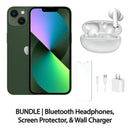Restored Apple iPhone 13 Fully Unlocked Bundle: Bluetooth Headphones, Screen Protector, & Wall Charger (Refurbished)