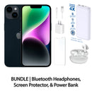 Restored Apple iPhone 14 Fully Unlocked Bundle with 10,000 mAh Powerbank & Bluetooth Headphones (Refurbished)
