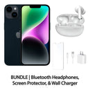 Restored Apple iPhone 14 Fully Unlocked Bundle: Bluetooth Headphones, Screen Protector, & Wall Charger (Refurbished)