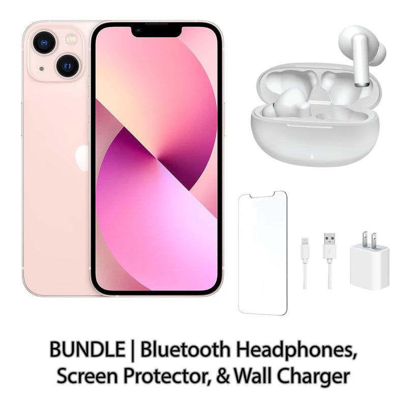 Restored Apple iPhone 13 Fully Unlocked Bundle: Bluetooth Headphones, Screen Protector, & Wall Charger (Refurbished)