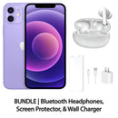 Restored Apple iPhone 12 Fully Unlocked Bundle: Bluetooth Headphones, Screen Protector, & Wall Charger (Refurbished)