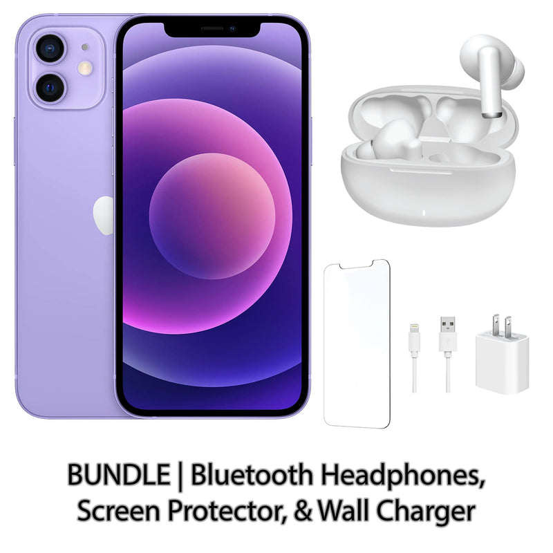 Restored Apple iPhone 12 Fully Unlocked Bundle: Bluetooth Headphones, Screen Protector, & Wall Charger (Refurbished)