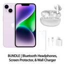 Restored Apple iPhone 14 Fully Unlocked Bundle: Bluetooth Headphones, Screen Protector, & Wall Charger (Refurbished)