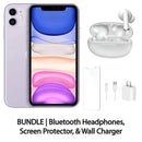 Restored Apple iPhone 11 Fully Unlocked Bundle: Bluetooth Headphones, Screen Protector, & Wall Charger (Refurbished)