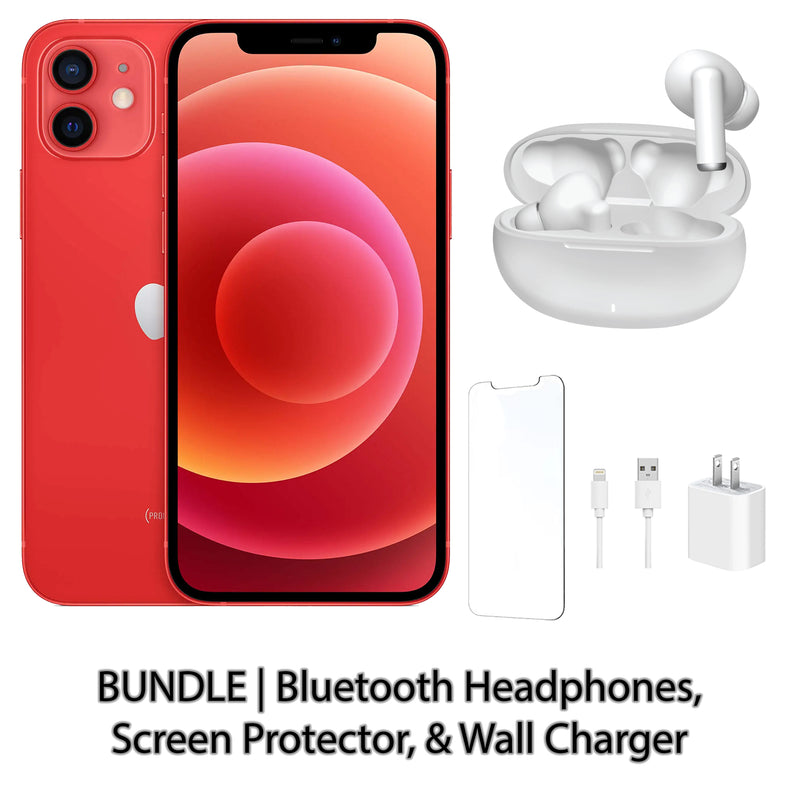 Restored Apple iPhone 12 Fully Unlocked Bundle: Bluetooth Headphones, Screen Protector, & Wall Charger (Refurbished)