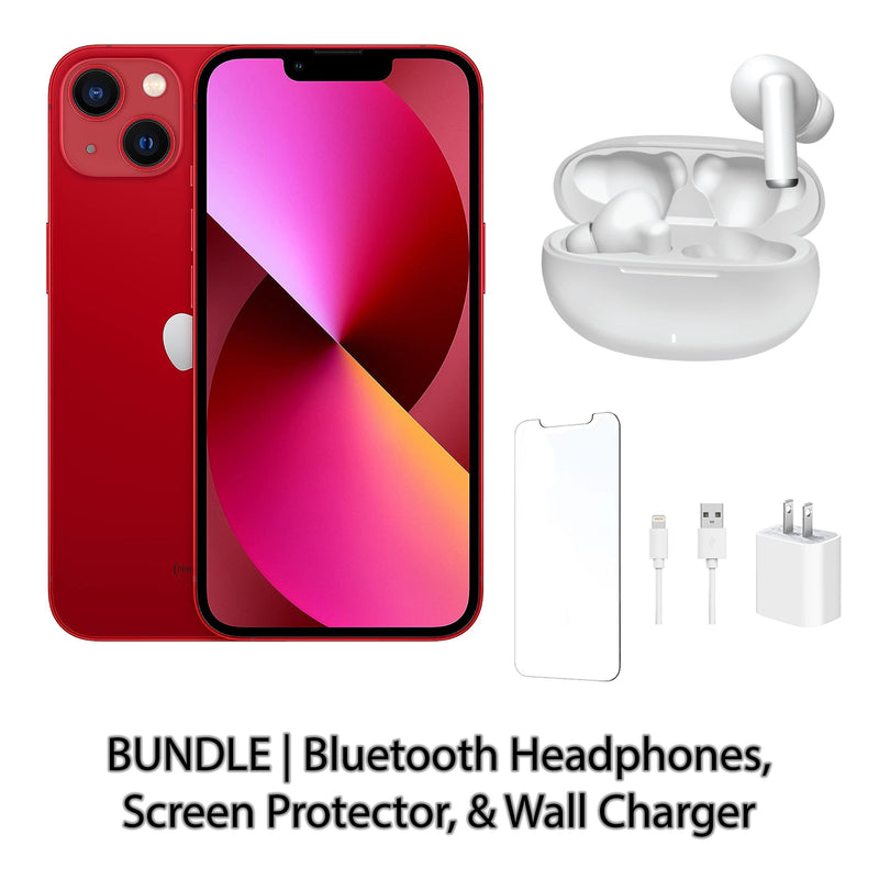 Restored Apple iPhone 13 Fully Unlocked Bundle: Bluetooth Headphones, Screen Protector, & Wall Charger (Refurbished)