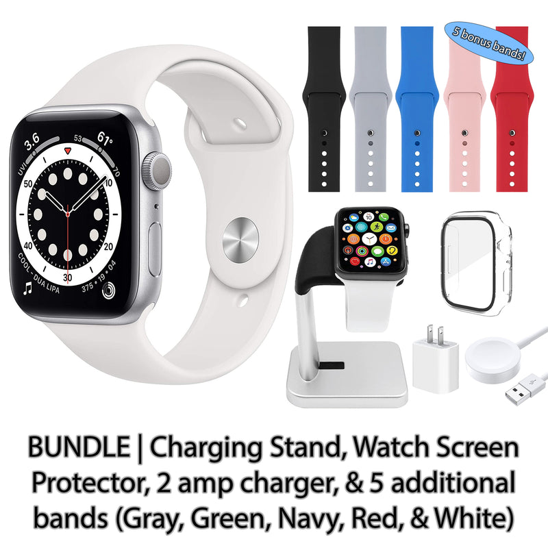 Restored Apple Watch Series 6 (GPS) Bundle 5 Bonus Bands, Charging Stand, Screen Protector, & 2 amp charger (Refurbished)