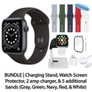 Restored Apple Watch Series 6 (GPS) Bundle 5 Bonus Bands, Charging Stand, Screen Protector, & 2 amp charger (Refurbished)