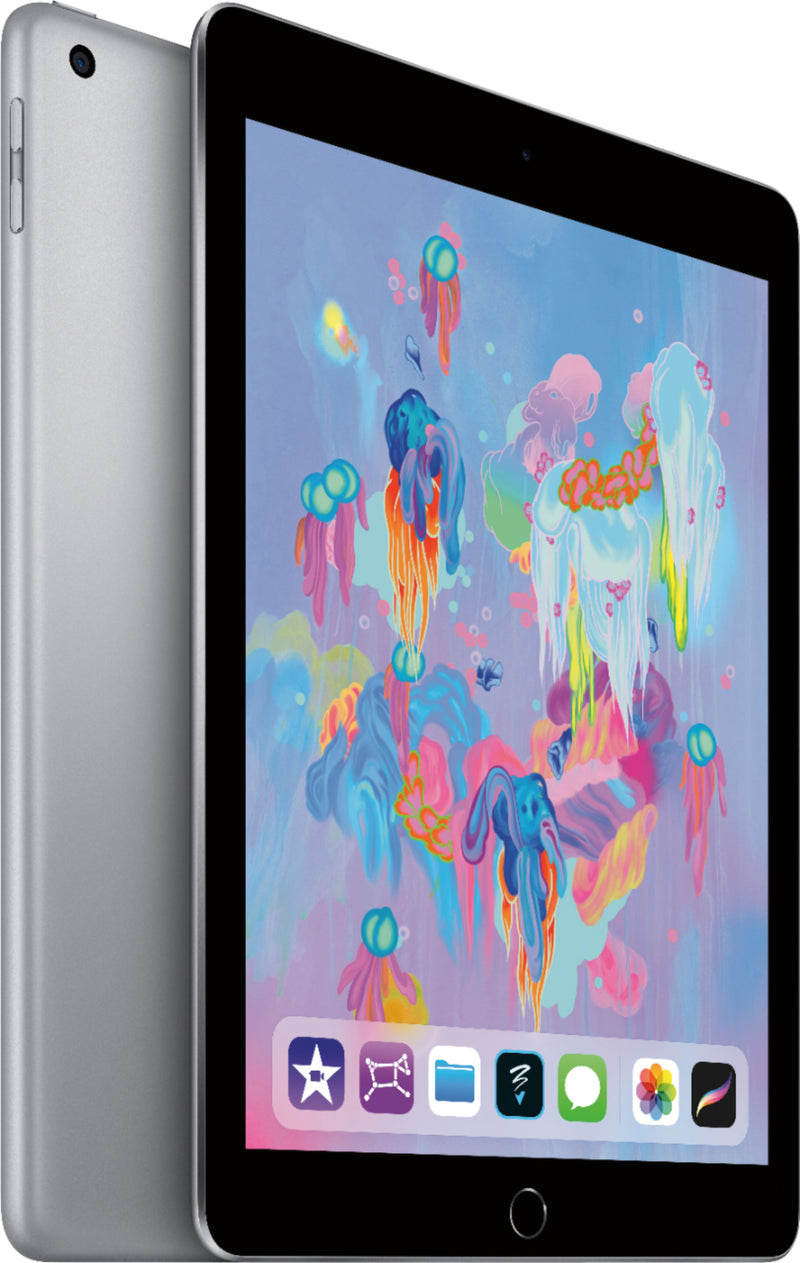Restored Apple iPad 6 9.7" 32GB Space Gray (Wifi) Bundle: LED Wireless Speaker, Bluetooth Headphones, & Screen Protector (Refurbished)