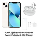 Restored Apple iPhone 13 Fully Unlocked Bundle: Bluetooth Headphones, Screen Protector, & Wall Charger (Refurbished)