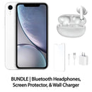 Restored Apple iPhone XR Fully Unlocked Bundle: Bluetooth Headphones, Screen Protector, & Wall Charger (Refurbished)