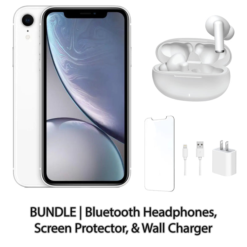 Restored Apple iPhone XR Fully Unlocked Bundle: Bluetooth Headphones, Screen Protector, & Wall Charger (Refurbished)