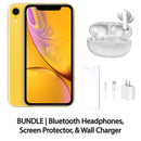 Restored Apple iPhone XR Fully Unlocked Bundle: Bluetooth Headphones, Screen Protector, & Wall Charger (Refurbished)
