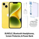 Restored Apple iPhone 14 Fully Unlocked Bundle with 10,000 mAh Powerbank & Bluetooth Headphones (Refurbished)