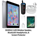 Restored Apple iPad 6 9.7" 32GB Space Gray (Wifi) Bundle: LED Wireless Speaker, Bluetooth Headphones, & Screen Protector (Refurbished)