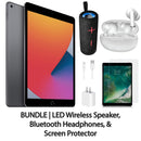 Restored Apple iPad 8 10.2" 32GB Space Gray (Wifi) Bundle: LED Wireless Speaker, Bluetooth Headphones, & Screen Protector (Refurbished)